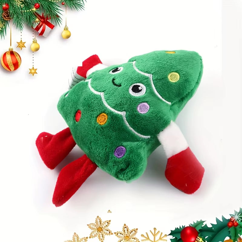 1Pc Festive Christmas Tree Plush Dog Toy, Durable Polyester Chew Toy for Small Breeds, Interactive Holiday Pet Plaything