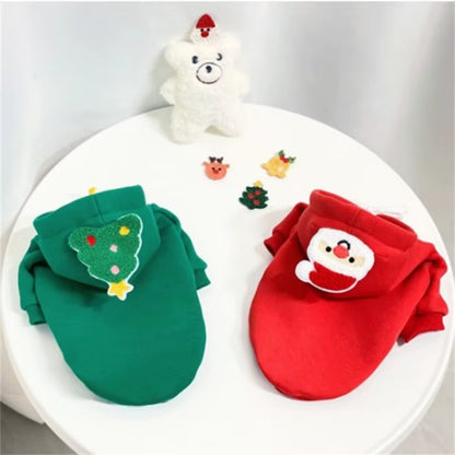 Christmas Pet Hoodie Dog Hooded Sweatshirt Suitable for Cats and Small Dogs Warm Christmas Tree Santa Claus