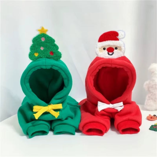 Christmas Pet Hoodie Dog Hooded Sweatshirt Suitable for Cats and Small Dogs Warm Christmas Tree Santa Claus