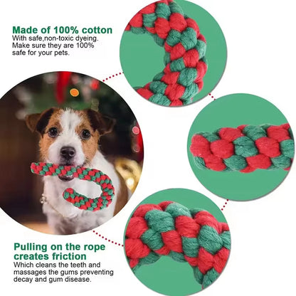 Christmas Pet Chew Toy Cotton Rope Interactive Bone Shape Christmas Tree for Dogs Puppy Teeth Cleaning Relieve Boredom Toys