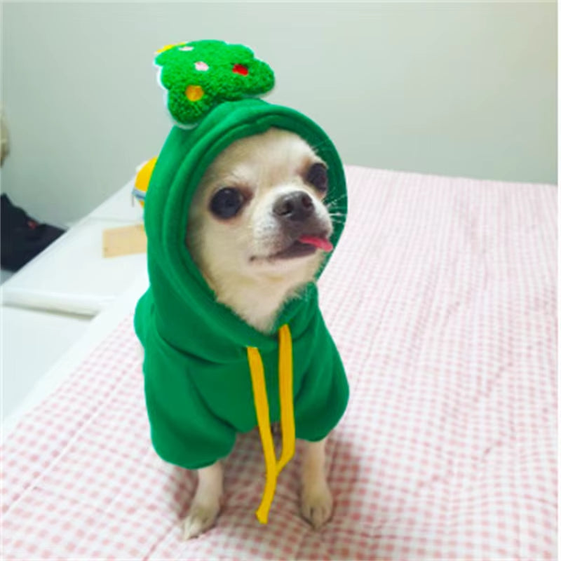 Christmas Pet Hoodie Dog Hooded Sweatshirt Suitable for Cats and Small Dogs Warm Christmas Tree Santa Claus