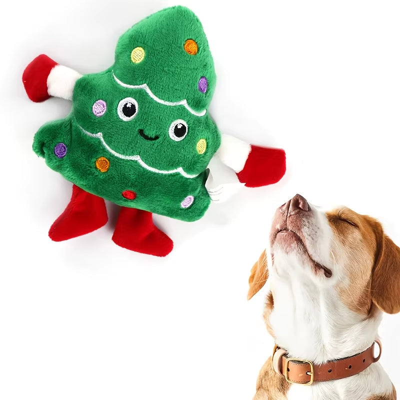 1Pc Festive Christmas Tree Plush Dog Toy, Durable Polyester Chew Toy for Small Breeds, Interactive Holiday Pet Plaything
