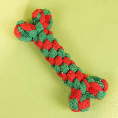 Christmas Pet Chew Toy Cotton Rope Interactive Bone Shape Christmas Tree for Dogs Puppy Teeth Cleaning Relieve Boredom Toys