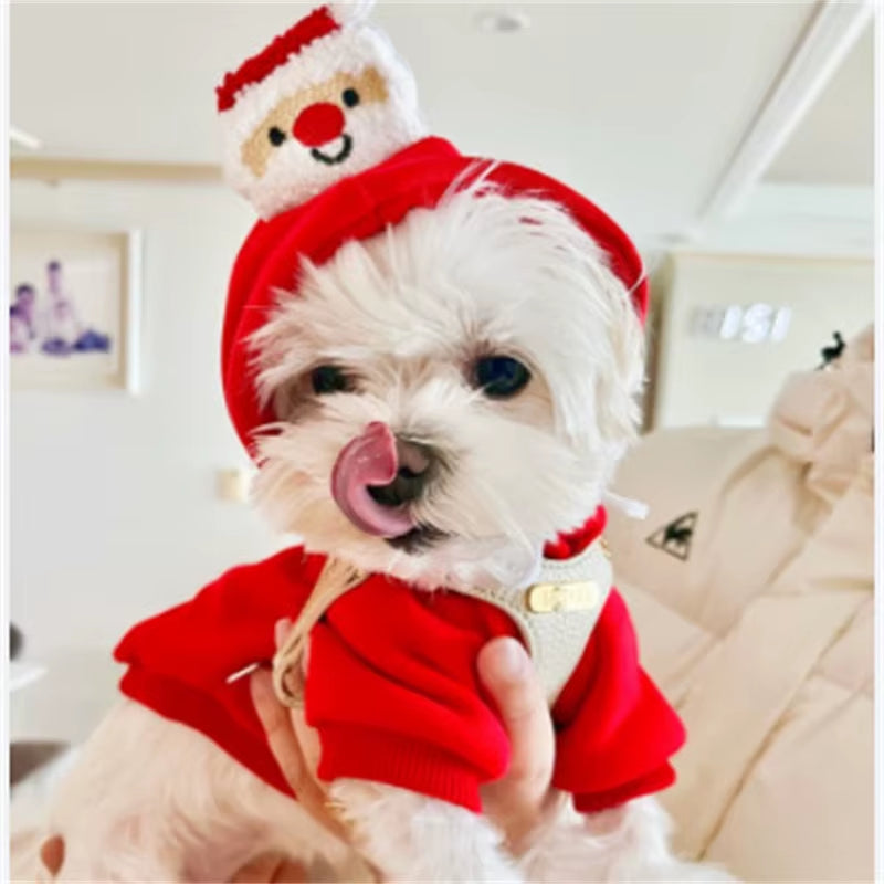 Christmas Pet Hoodie Dog Hooded Sweatshirt Suitable for Cats and Small Dogs Warm Christmas Tree Santa Claus