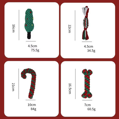 Christmas Pet Chew Toy Cotton Rope Interactive Bone Shape Christmas Tree for Dogs Puppy Teeth Cleaning Relieve Boredom Toys