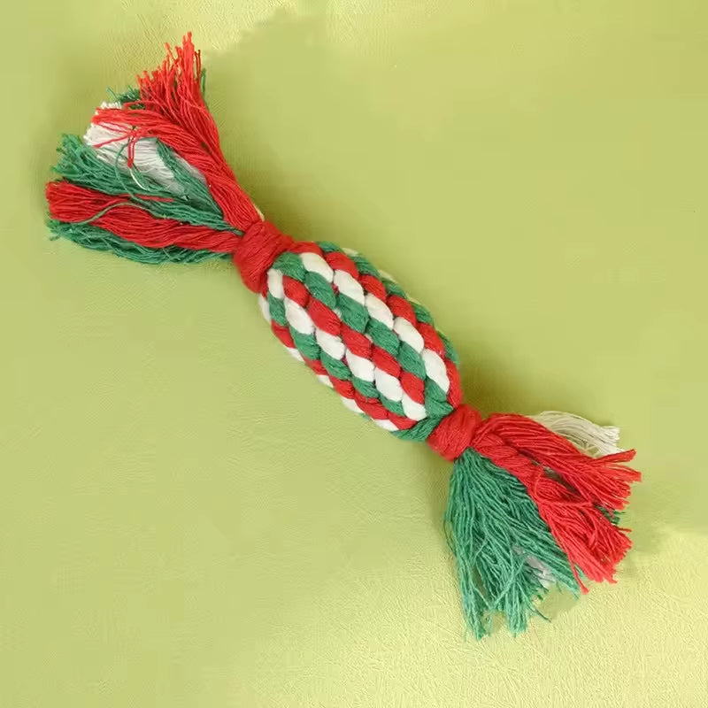 Christmas Pet Chew Toy Cotton Rope Interactive Bone Shape Christmas Tree for Dogs Puppy Teeth Cleaning Relieve Boredom Toys
