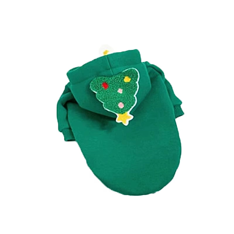 Christmas Pet Hoodie Dog Hooded Sweatshirt Suitable for Cats and Small Dogs Warm Christmas Tree Santa Claus