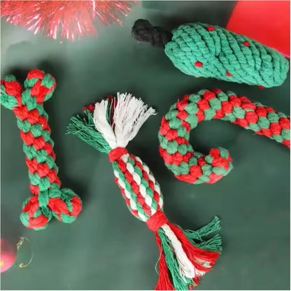Christmas Pet Chew Toy Cotton Rope Interactive Bone Shape Christmas Tree for Dogs Puppy Teeth Cleaning Relieve Boredom Toys