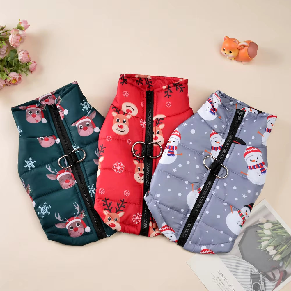 Christmas Pet Costume for Small Medium Dogs New Year Party Dog Coat with D-Ring Deer Print Pets Outfits Bulldog Yorkshire Jacket